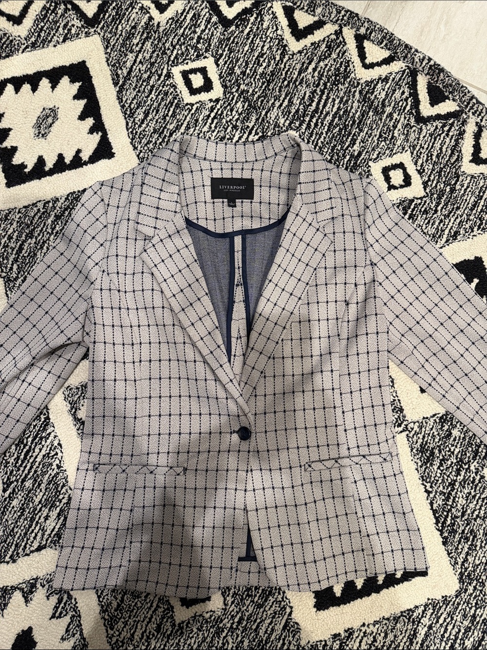 Liverpool Navy Windowpane Check Blazer on Light Gray and navy size 10